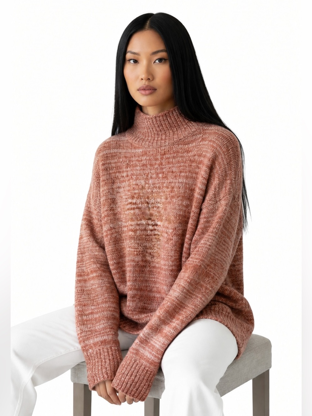 Zara Marled Mock-Neck Sweater in Rust